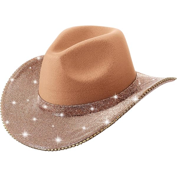C.C Sparkly Sequin Cowboy Hat with Suede String Trim, Beige  display picture 3