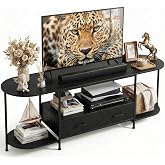 Faesun 63" TV Stand for TVs up to 75 Inches, Curved Edge Media Console &amp; Entertainment Center with 2 Fabric Drawers, Modern TV Console Table for Living Room or Bedroom, Black