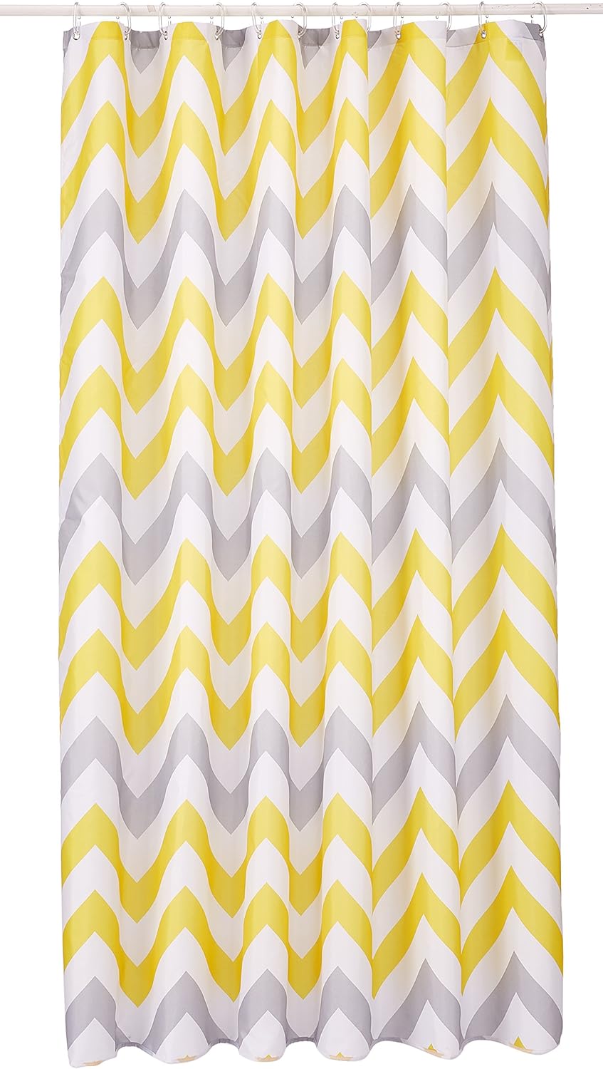 Croydex Yellow & Grey Chevron Textile Shower Curtain with Hygiene 'N' Clean Amazon.co.uk