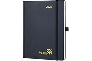 POPRUN 2026 Planner (Medium Size 8.5''x 6.5'' Hardcover) - Daily Weekly and Monthly Calendar Agenda 2026 Appointment Book with Hourly Time Slots, Monthly Tabs, 100 GSM - Black