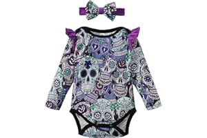 LYSMuch Newborn Baby Girl Outfits Skull Print Baby Jumpsuit Halloween Long Sleeve