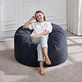 Hobestluk 3ft Bean Bag Chairs for Adults Large Beanbag Chair with Plush Faux Fur Cover Big Bean Bag Chair for Living Room Bedroom Dorm Office - Dark Grey (36” x 36” x 22”)