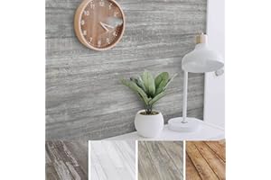 URBAN DECOR MAGICWOOD Urban Decor Vinyl Wall Panels with Vintage Farmhouse Wood Pattern, Easy Peel and Stick self Adhesive Tiles for Kitchen Island Bedroom Doorways Backsplash Planks (Light Grey)