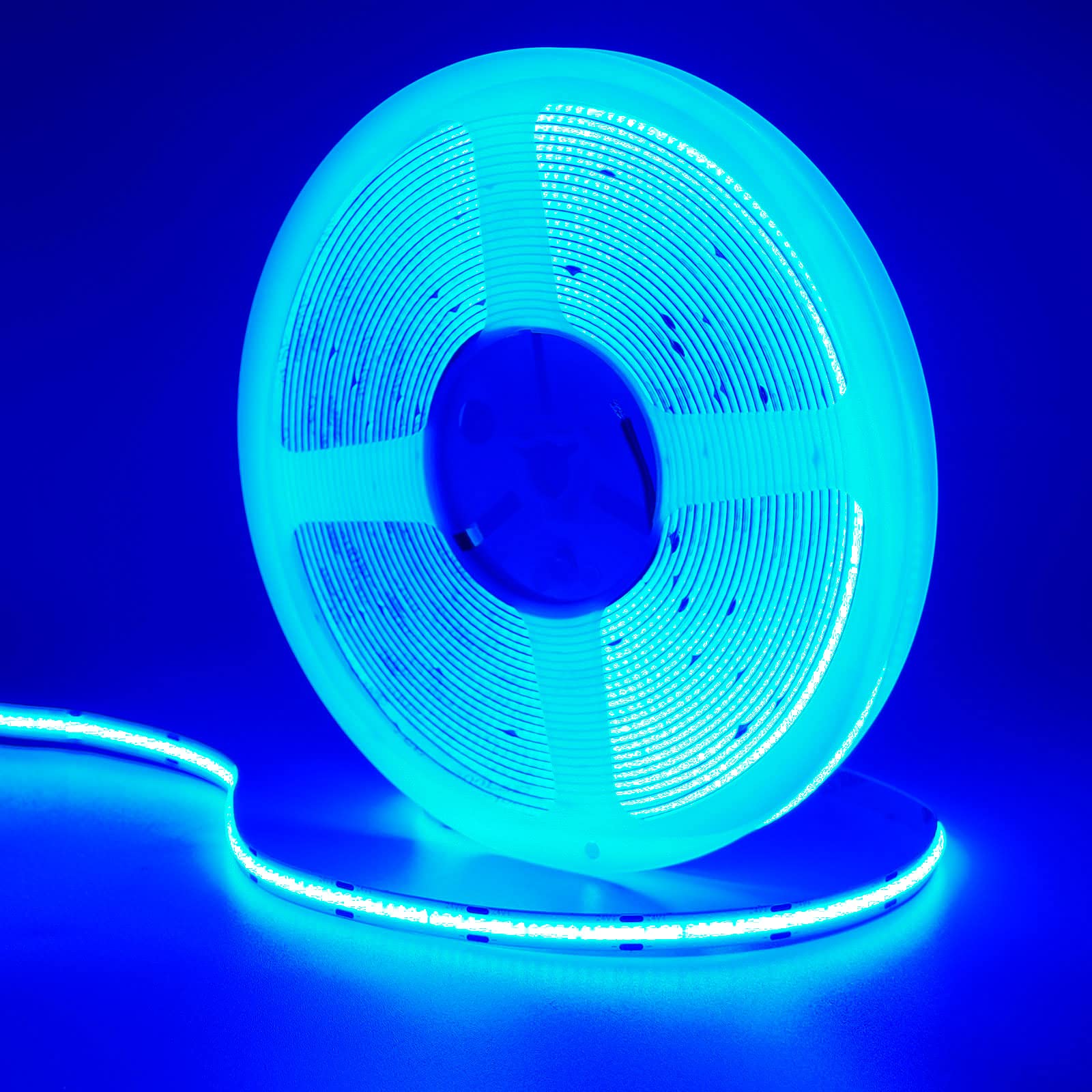 GOMING 32.8ft/10M DC 24V COB Blue LED Strip Light Uniform Glow Dotless 384LEDs/M Not Waterproof IP20 Flexible LED Tape Lights for DIY Cabinet Bedroom Kitchen Home Decor(No Power Supply)
