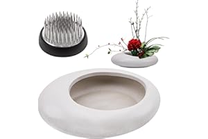 Folmywy Japanese Ceramic Ikebana Vase Kit Flower Arrangement with 1.57 Inch Flower Frog Kenzan White Pebble Shaped Bowl Decoration for Ikebana Teaching Aids Art Supplies Home