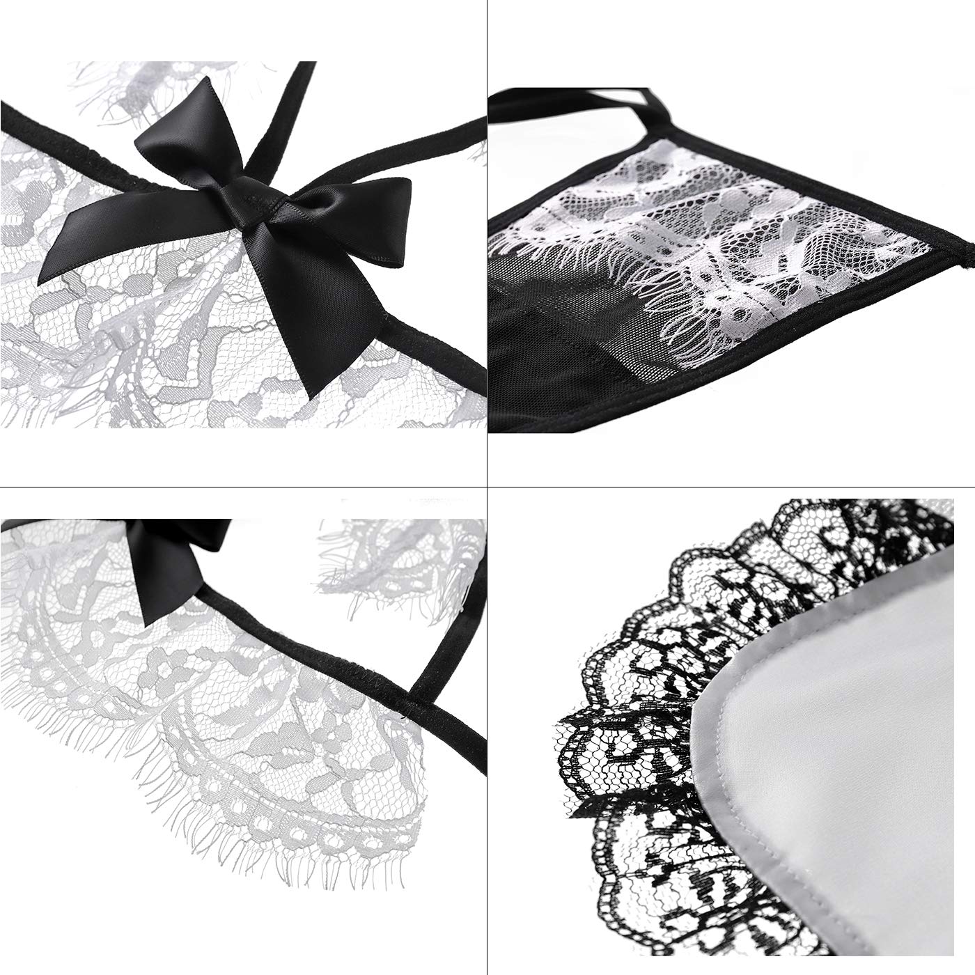 EDENIGHT French Maid Costume Lingerie Set Halter Floral Lace Bodysuit Outfit with Hat (Black3, One Size)