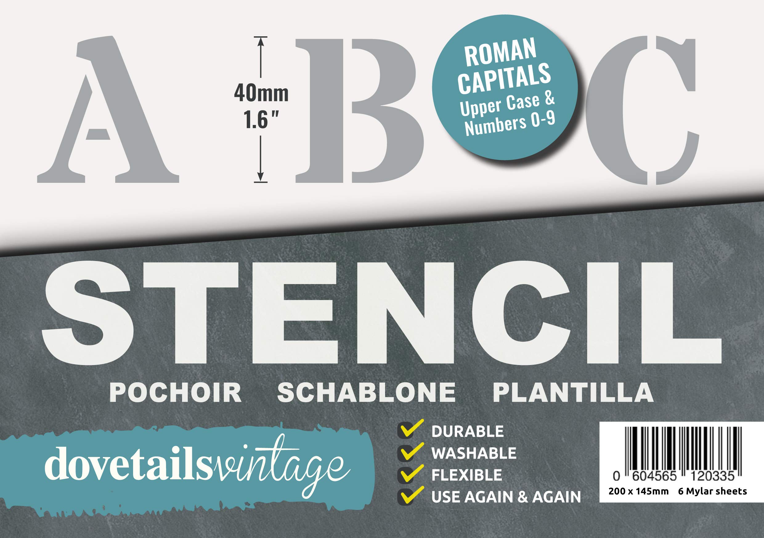 Dovetails Vintage Letter Stencil 40 mm Tall Roman Style Capital Letters and Numbers