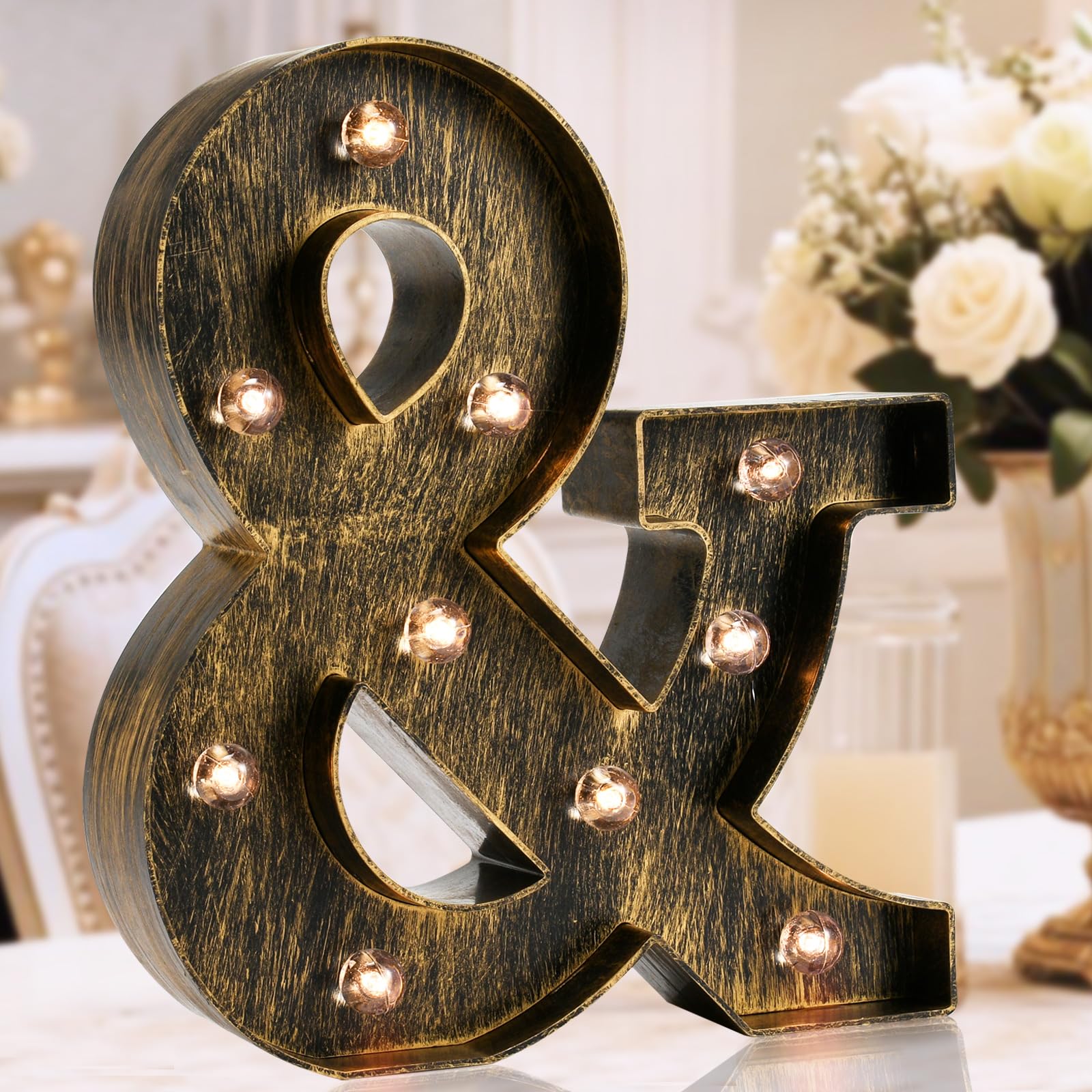 Golden Black Led Marquee Letter - Industrial, Vintage Style Light Up Alphabet Letter Sign for Cafe Wedding Birthday Party Christmas Lamp Home Bar Initials Decor - &