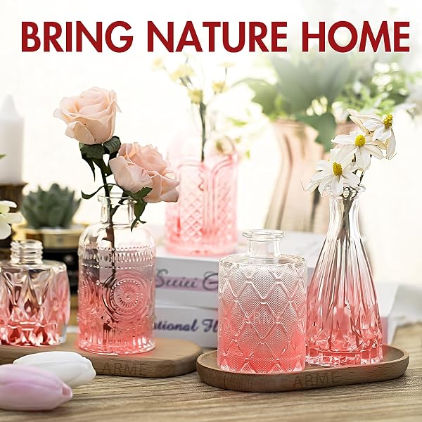 ARME BUD VASE SET OF 32, PINK VASES IN BULK BUD VASE FOR FLOWER SMALL GLASS VASES FOR WEDDING CENTERPIECES, VINTAGE CUTE MINI FLOWER VASE, HOME TABLE FLOWER DECOR