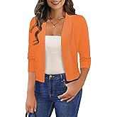 GoMamee Women's 3/4 Sleeve Cropped Cardigan Sweaters Open Front Bolero Short Shrugs S-XL