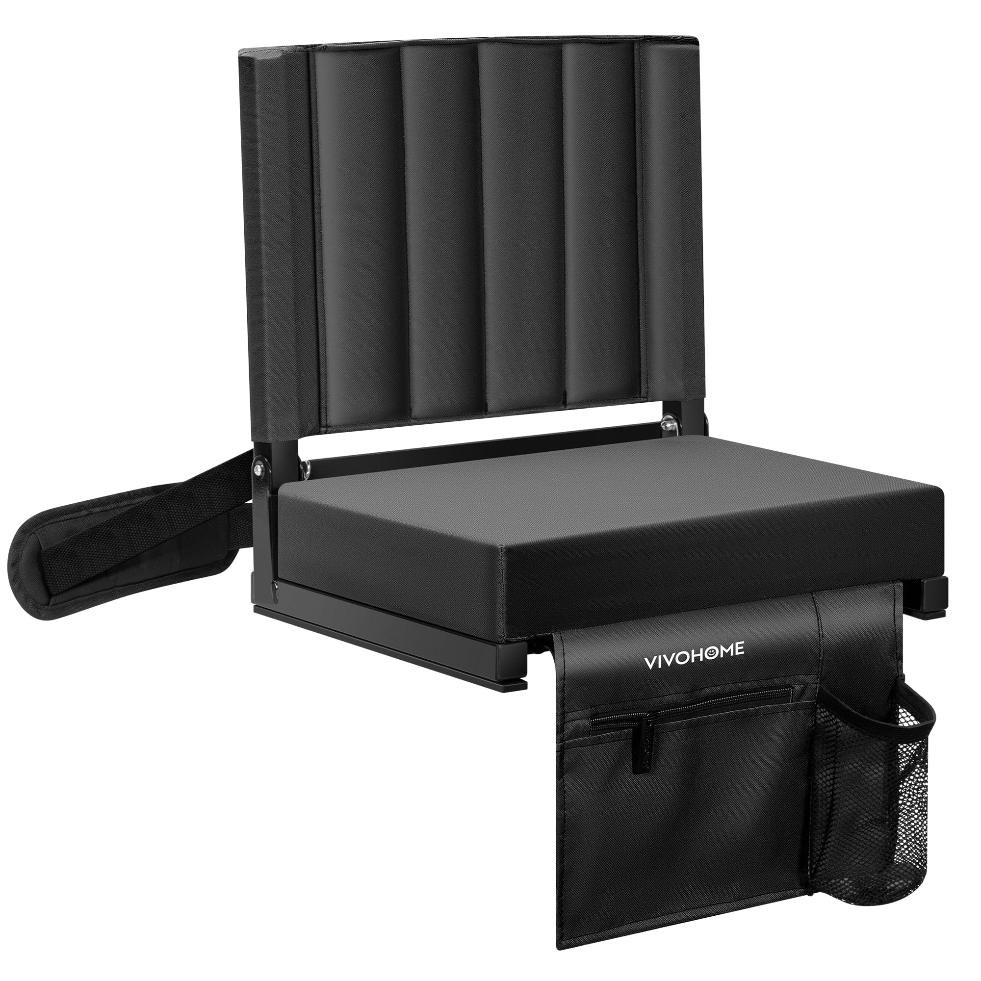 Photo 1 of VIVOHOME Portable Stadium Seat for Bleachers with Back Support, Folding Bleacher Chair with Cup Holder and Shoulder Strap Black