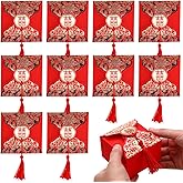 TEHAUX Chinese Wedding Candy Box Portable Red Container with Tassel for Party Favor Packaging 3.19X3.19X1.97 Inch Round Present Case