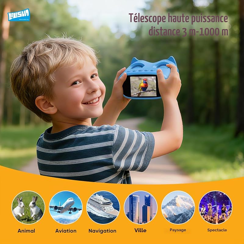 2en1 Microscope Numérique pour Enfants et Jumelles Enfant, IPS 4K 2.0 Pouces Microscope Enfant,8 Lumières LED,Excellent Jouet Scientifique d'activité STEM,Sciences de Plein air pour Les 3 Ans et Plus