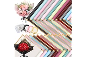 Jeyiour 393 Pcs Flower Bouquet Wrapping Paper Waterproof Floral Wrap Sheets Gift Packaging Paper with Crystal Corsage Pins and Satin Ribbons for Wedding Valentines Florist Supplies(Multicolor, Gold