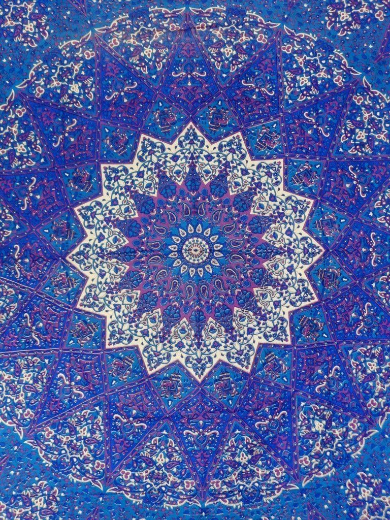 Large Indian Star Mandala Tapestry Purple and Blue Wall Art, Paisley Psychedeliic Tapestries Wall Hanging