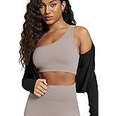 ODODOS Seamless One Shoulder Sports Bra for Women Ribbed Asymmetrical Non Padded Yoga Crop Tank Tops