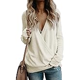 softome Womens Casual Long Sleeve Wrap Fall Sweaters Tops V Neck Solid Color Oversized Pullover Loose Fit Jumper