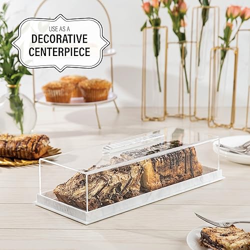 Gold Valley Rectangular Cake Tray, Cake Plate Dish with Lucite