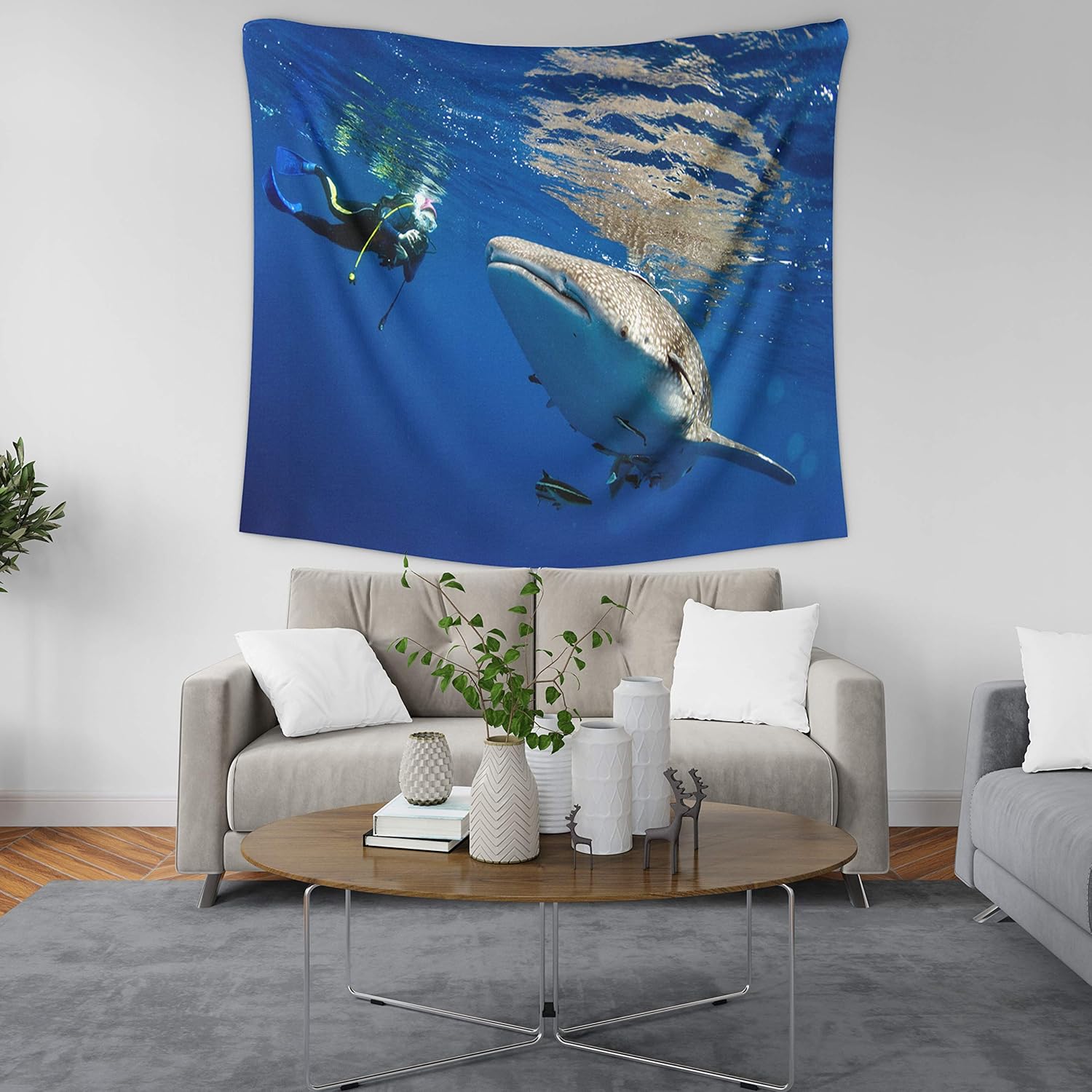 TOMWISH LSD Tapestry,BigTapestry, 60x50 Wall Hanging Tapestry Decoration Hanging Wall Bedroom and Home Décor DormSurprised Divers with Whale Sharks