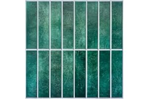 Commomy 10 Pcs 3D Green Peel and Stick Wall Tile, 11.8"x11.8" Matte Ultra-Light Thin PVC Wall Panels Stick on Tiles for Kitchen,Bathroom,Renters,Interior Wall Decor