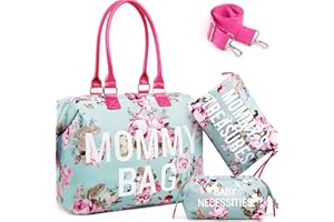 LitBear Mommy Bag for Hospital, Hospital Tote for Labor and Delivery, Large Capacity Waterproof Mommy Organizer, Multifunction Overnight Tote for Women, Mom Bag with Straps (Blue Floral)