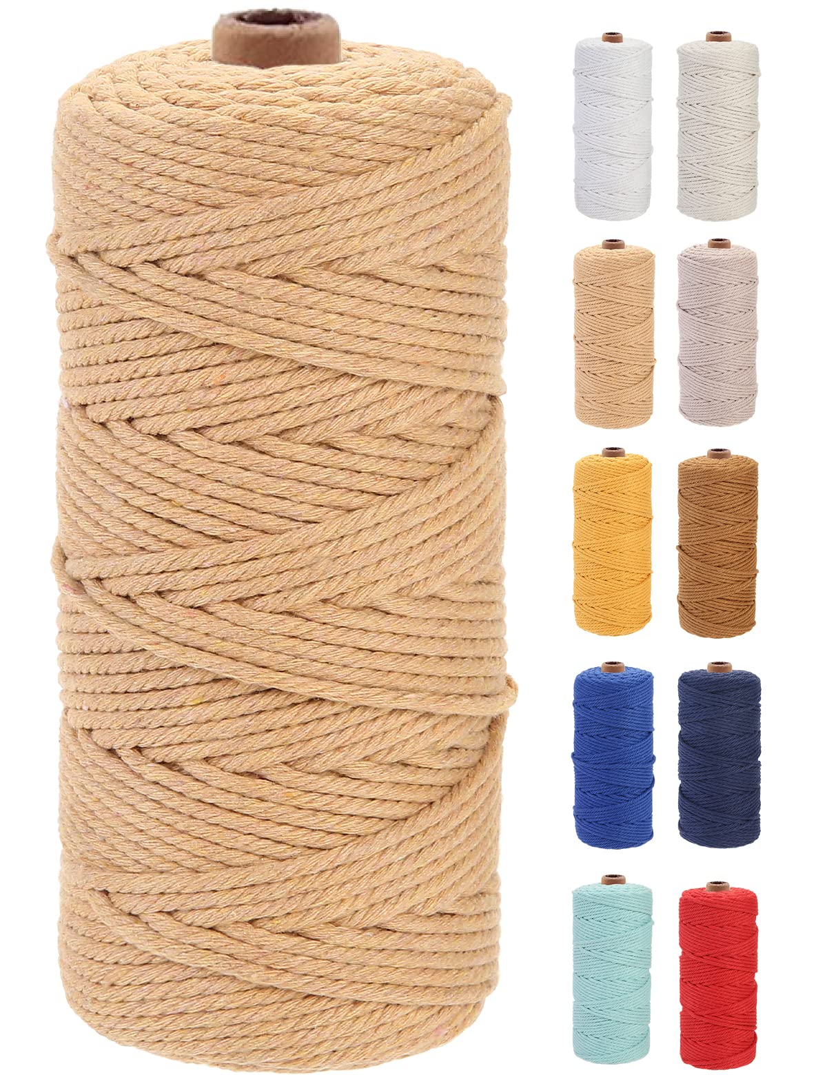 GOHOF Macrame Cord 3mm x 100m Premium Cotton Macrame Rope, 4 Strand Twisted Soft Cotton Cord, One of The Most Perfect Materials for Macrame Art, Cotton String Without Chemicals (Latte) — image 1