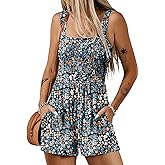 Dokotoo Women's Summer Casual Smocked Rompers Square Neck Sleeveless Loose Shorts Jumpsuits 2026 Beach Vacation Outfits