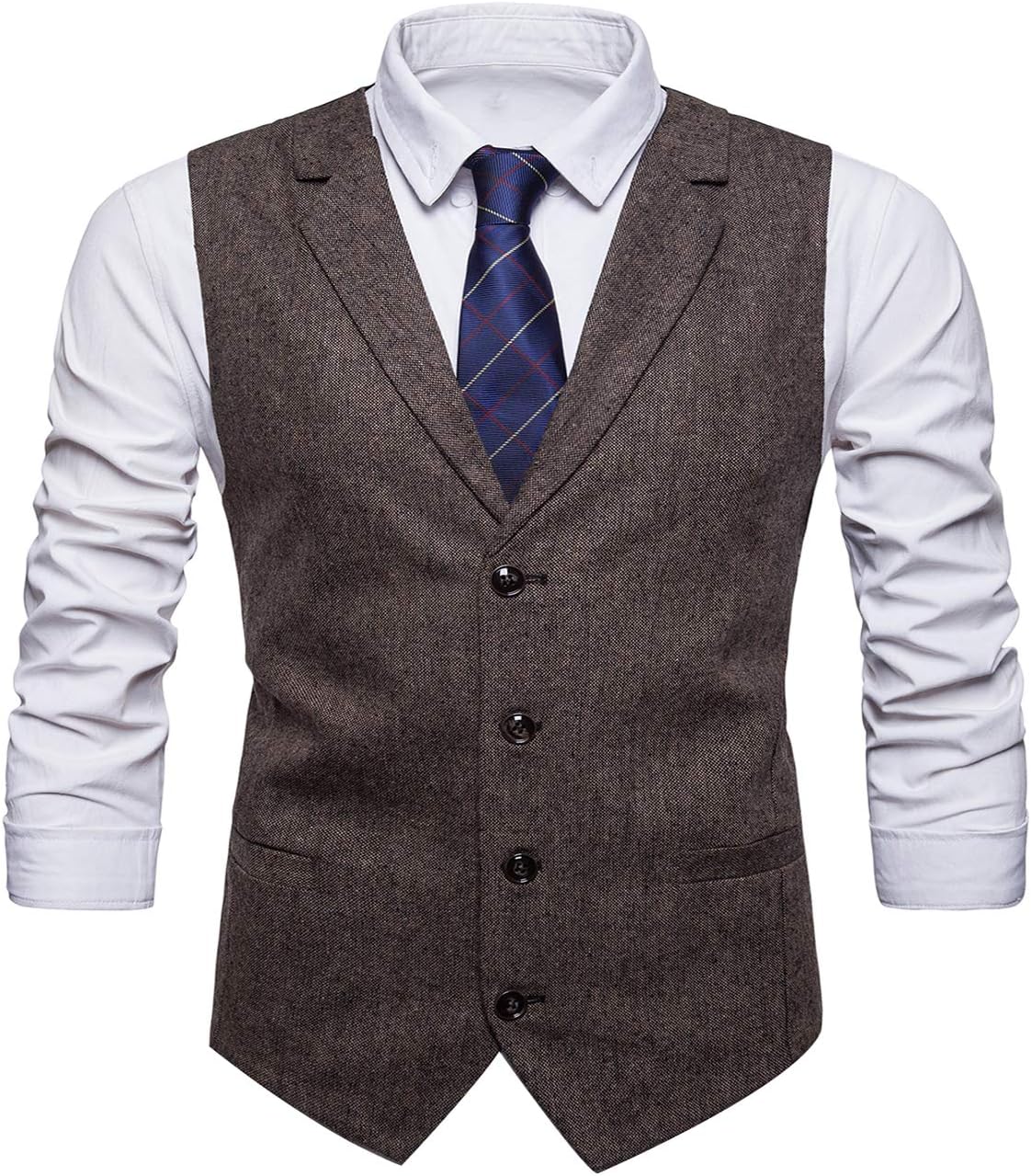 Mens Casual Wool Herringbone/Tweed Tailored Collar Suit Waistcoat