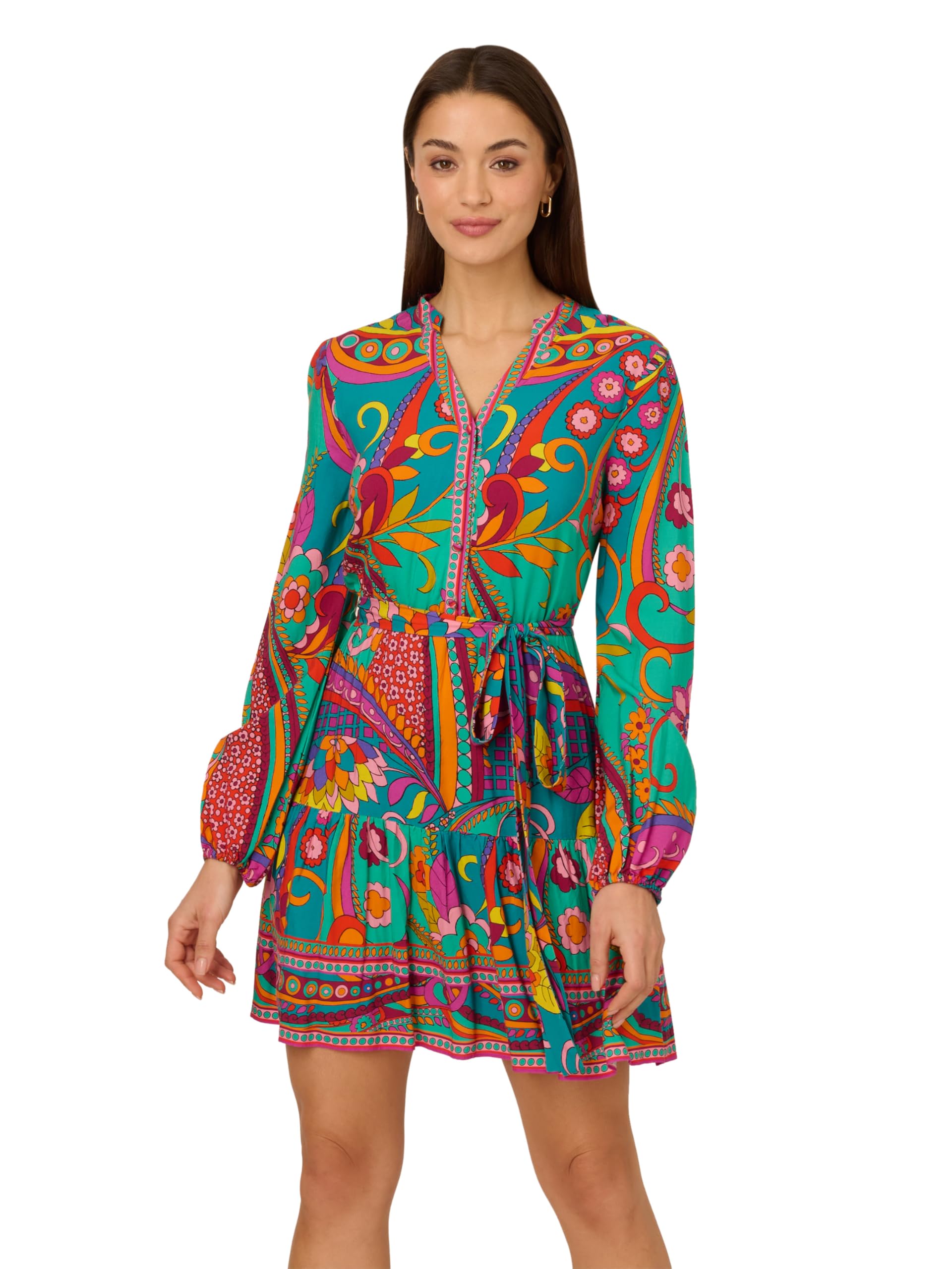 Adrianna Papell Women’s Printed Short Dress, Teal Multi