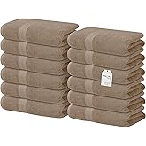 Avalon Towels Luxury Washcloths (Value Pack of 12) – Premium Cotton, Soft & Absorbent Wash Cloths for Body and Face, Hotel and Spa Quality Wash Clothes, Quick Dry and Machine Washable (Beige)