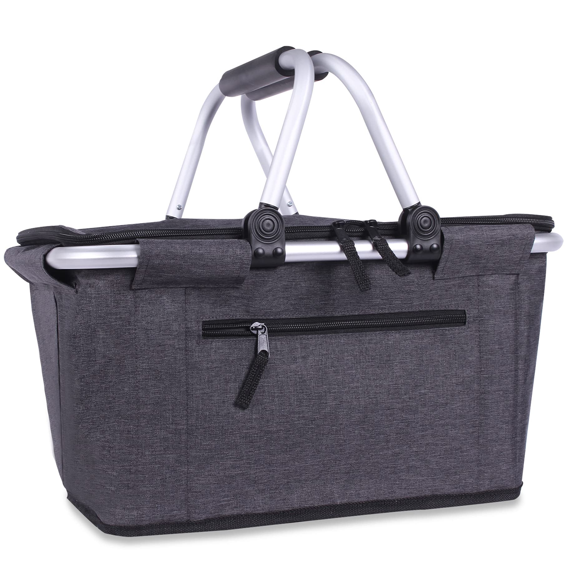 Photo 1 of Picnic Basket, SIYUAN Collapsible Market Basket Insulted Cooler with Handles 27L Large Farmers Grocery Basket with Lid Portable Tote Bag, Black
