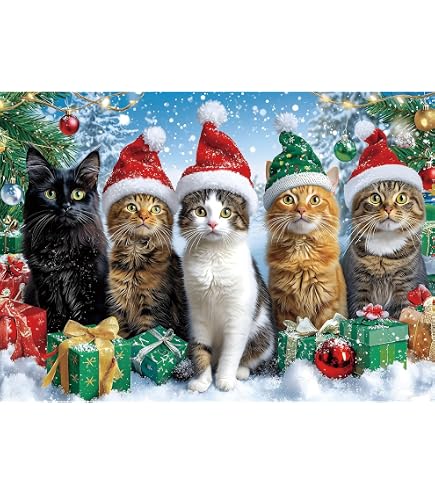 Winter Katzen Puzzle 1000 Teile – Lustige Kätzchen Mit Mützen, 50 X 70 Cm, Für Erwachsene