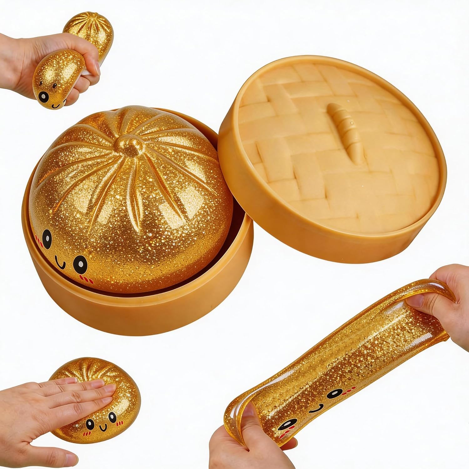 Dumpling Squishy Mystery Box – Viral Glitter Squishy Dumpling Toy, Surprise Mini & Giant Slow Rising Stress Relief Gift (Transparent Yellow)