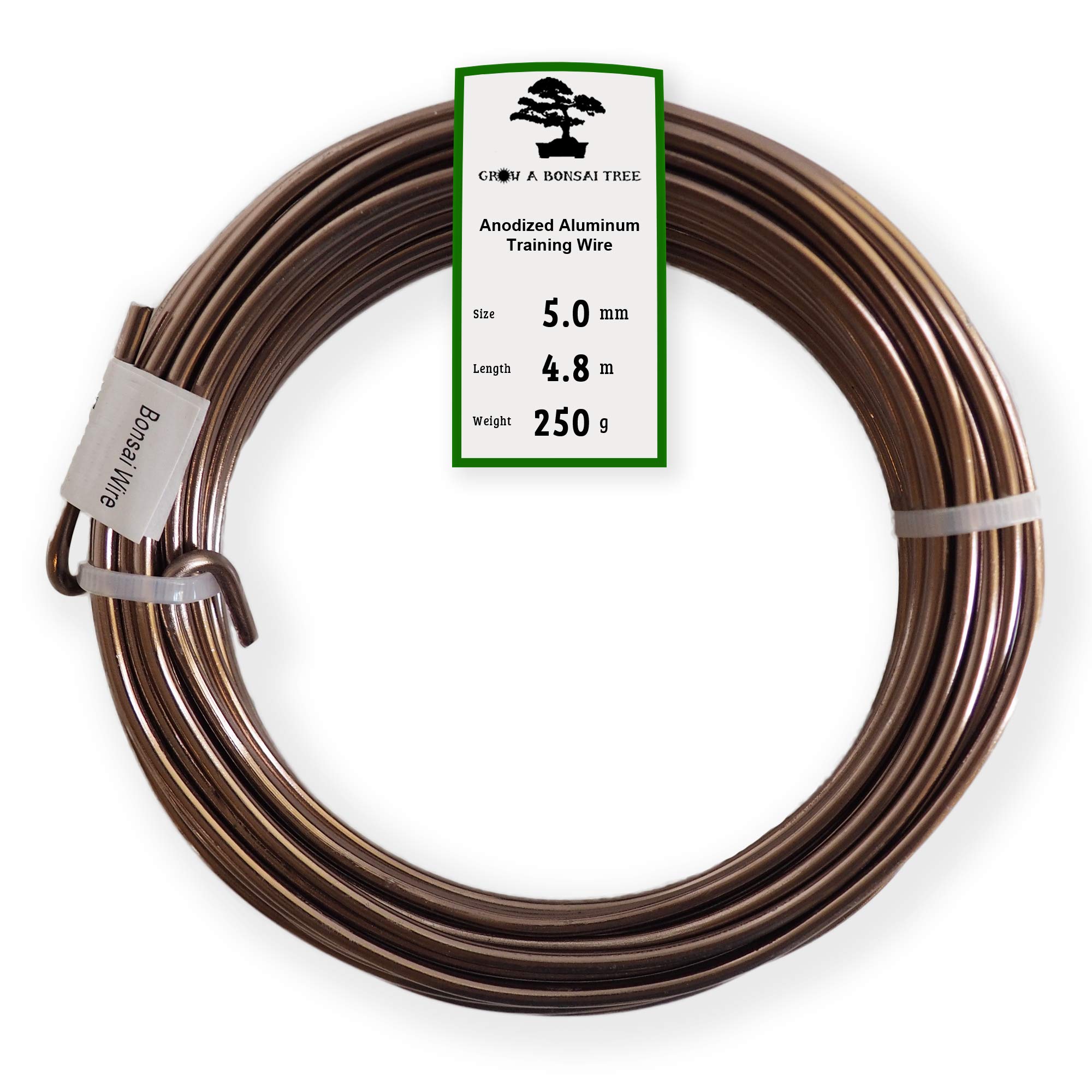Grow A Bonsai Tree Anodized Aluminum 5.0mm Bonsai Training Wire 250g Large Roll (15.7 feet) - Choose Your Size and Color (5.0mm, Brown)