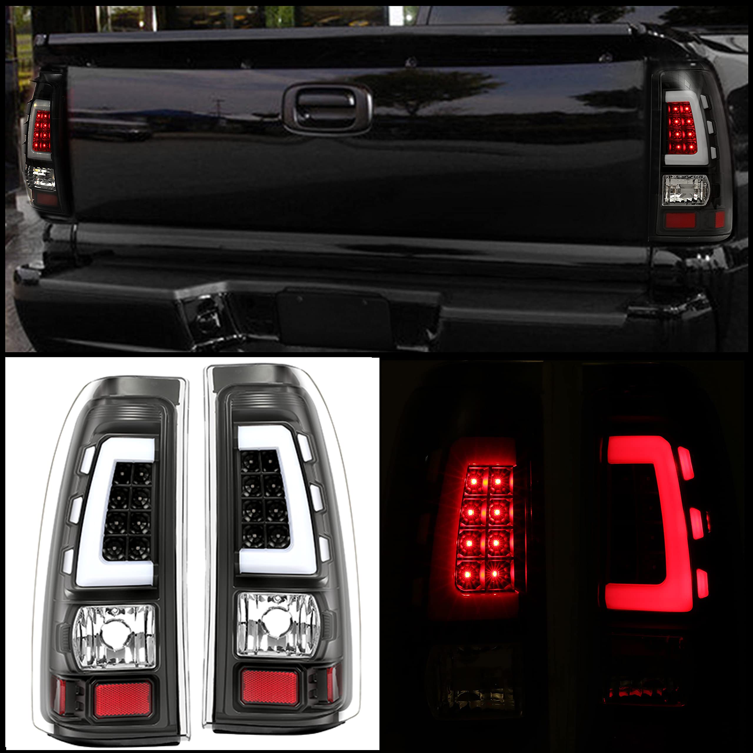 Photo 1 of Kojem LED Tail Lights Compatible with 1999-2006 Chevy Silverado 1999-2002 GMC Sierra 1500 2500 3500 LED Tube Bar Taillight Lamp (Clear Lens+Black Housing)