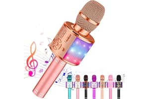 Ankuka Karaoke Wireless Microphone Bluetooth for Kids, Portable 4 in 1 Karaoke Machine Speaker with LED Lights, Christmas Home, Birthday Party Toys Gifts for Girls, Boys and Adults (Rose Gold Plus)