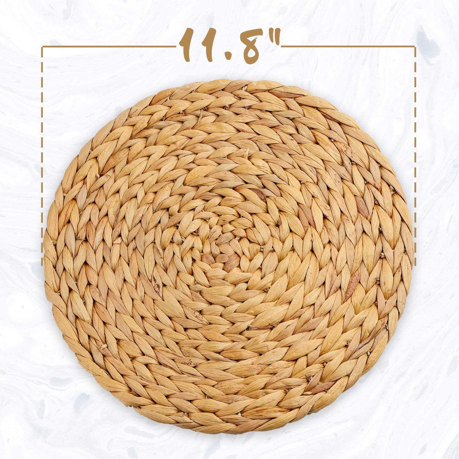 primebabe 6 Pack Woven Placemats, Round Water Hyacinth Weave Placemat Braided Rattan Tablemats 11.8”: Home & Kitchen