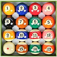 Aska Billiards Pool Boston Numbered Balls Set, 16 Balls Including a Cue Ball, 2 1/4 inch