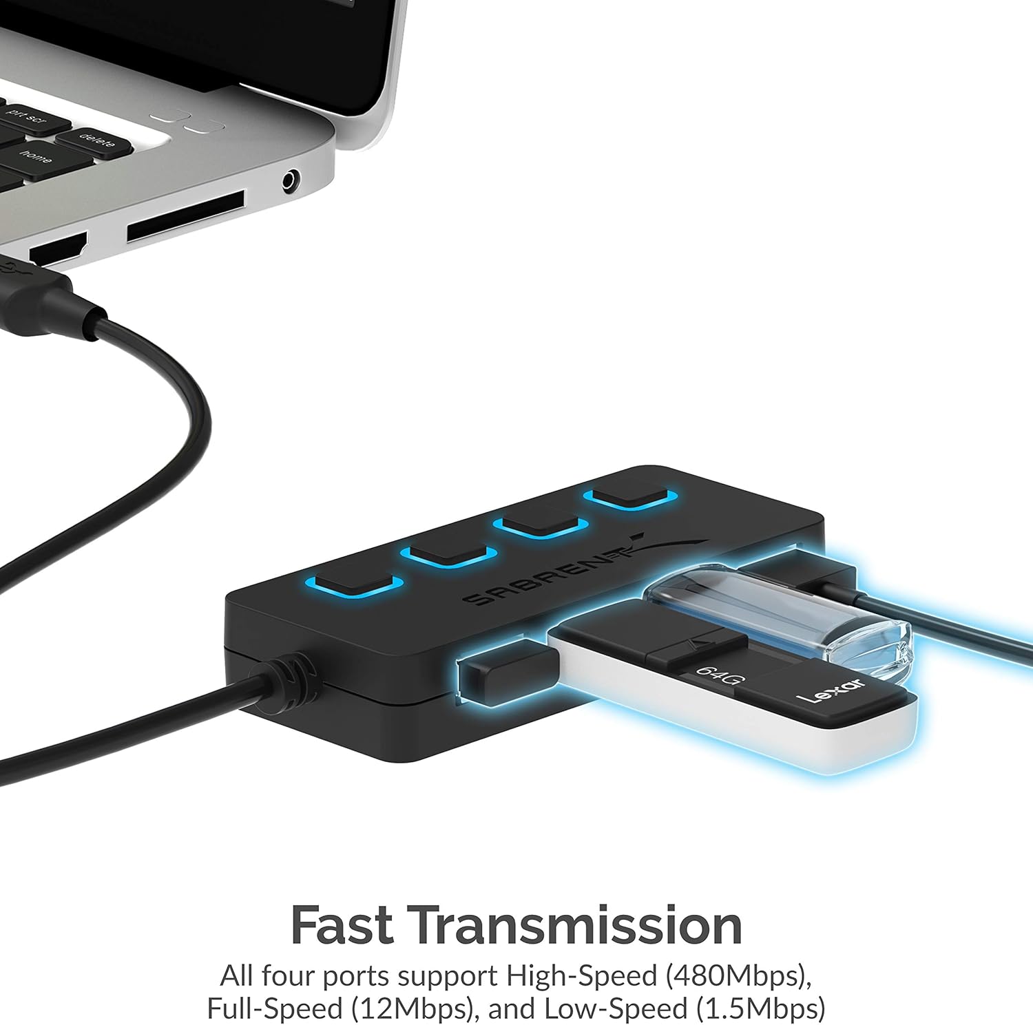 Sabrent 4-Port USB 2.0 Hub with Individual LED lit Power Switches (HB-UMLS): Computers & Accessories
