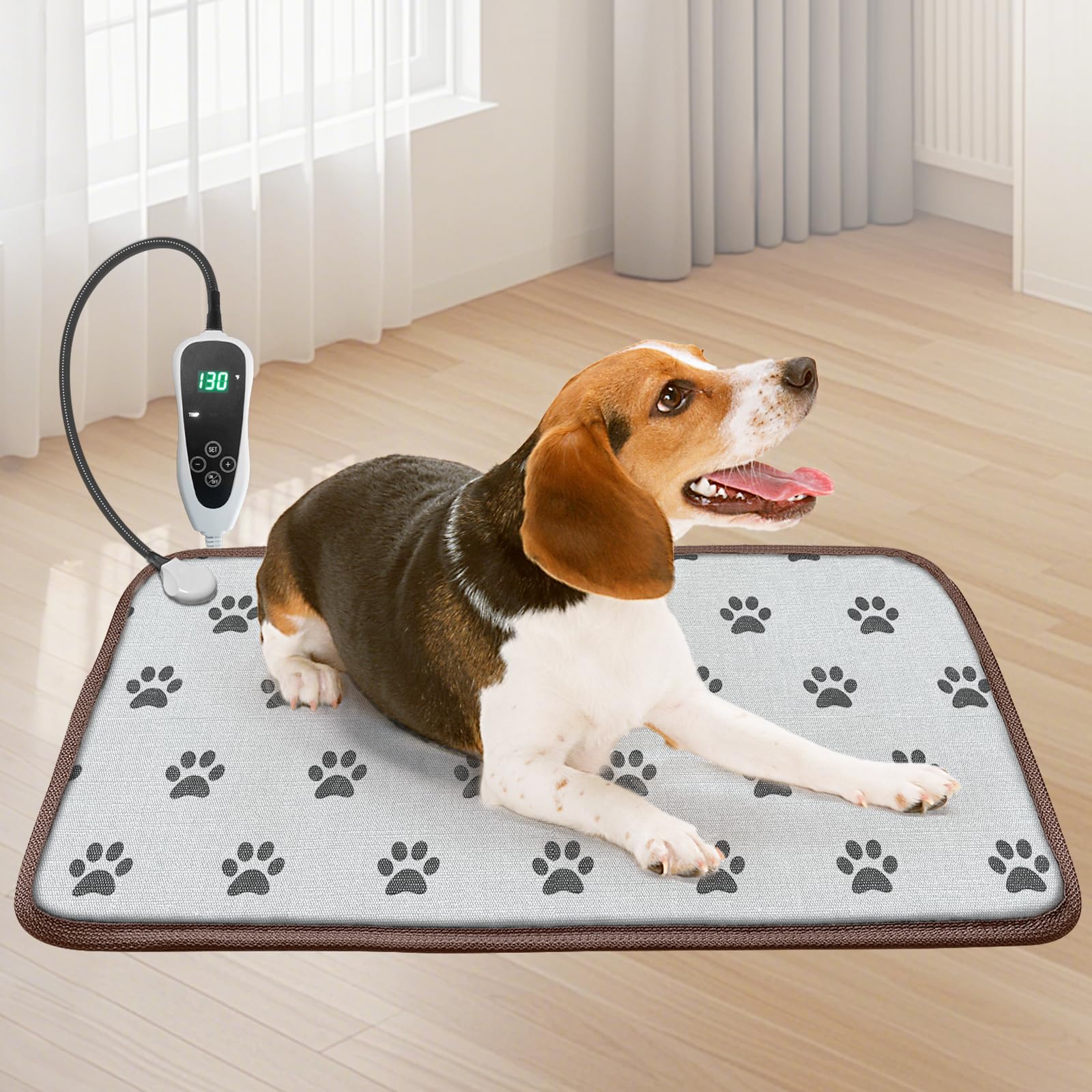 Photo 1 of GOLOPET Dog Heating Pad 28x18in with Smart Thermostat Switch and Power Line Protection Tube,Obtained MET and UL Dual Certification,Waterproof Puppy Heating pad-Paw Print
