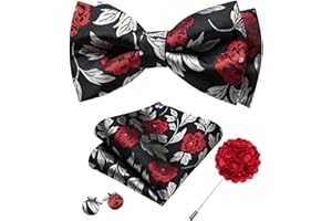 YOHOWA Mens Bow Tie Set Paisley Coloful Pre-tied Bowties Adjustable with Handkerchief Cufflinks Wedding Prom Party