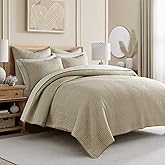 Levtex Home Cross Stitch Reversible King/Cal King Quilt Set (106x92in) and 2 Pillow Shams (36x20in) - Stitch Texture - Taupe - Cotton King Size Quilt Bedding Set - Lightweight Soft Pre-Washed
