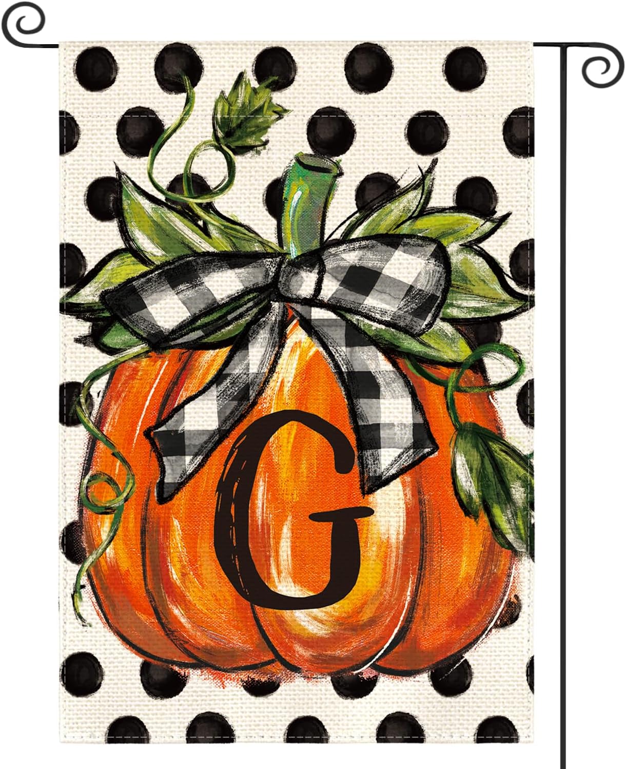 Flags - AVOIN colorlife Fall Monogram Letter G Garden Flag Polka Dot Pumpkin 12x18 Inch Double Sided Outside, Small Burlap Family Last Name Initial Yard Decoration