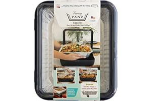 Fancy Panz Classic Pan, Dress Up & Protect Your Foil Pan, Made in USA, Fits Half Size Foil Pans. Hot or Cold Food. Stackable for easy travel. (Navy)
