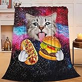 Taimeng Funny Galaxy Cat Throw Blanket, Space Cat Blanket, Hamburger Food Cosmic Cats Stuff Fleece Cozy Flannel Warm Lightweight Blankets Gifts for Kids Women Men Girls Boys 40"X50"