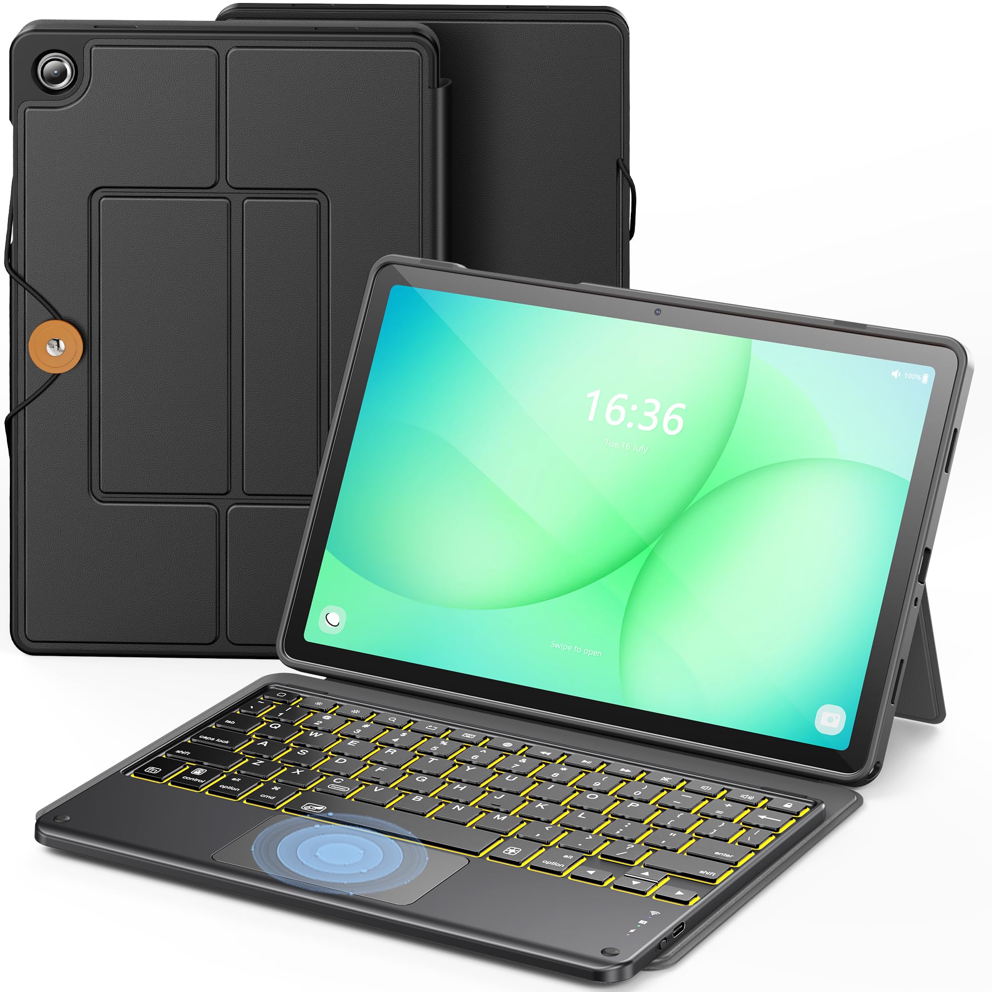 Photo 1 of INFILAND Keyboard Case for Samsung Galaxy Tab A11+/A9+ 5G with 7-Color Backlight & High Precision Trackpad, Slim and Portable Detachable Keyboard Case for Tab A11 Plus 11 inch (Black)