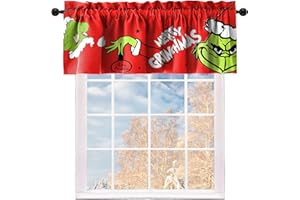 Cuteiush Christmas Holiday Kitchen Curtain Valances Merry Christmas Winter Small Window Valances with Rod Pocket Xmas Farmhouse Bathroom Laundry Short Curtains Decoration, 52x18inch, Red