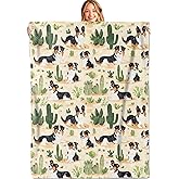 MIEPOS Australian Shepherd Throw Blanket,50x60in,Soft,Lightweight Flannel,Green Cactus Blankets - Gifts for Kids Women,Dog Lovers,for Couch Office Travel,Home Living Room Artistic Decor