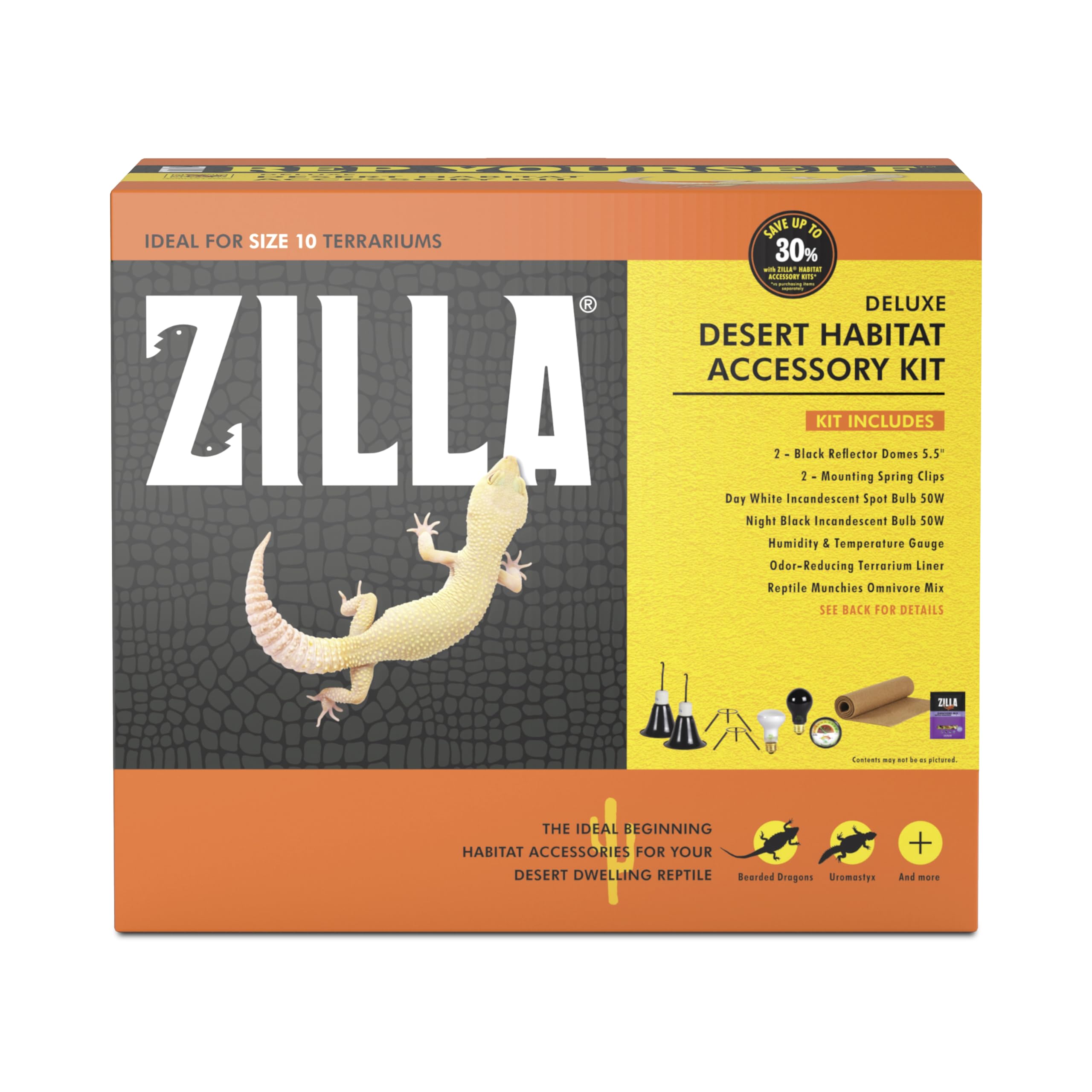 Zilla Desert Habitat Accessory Kit, Starter Kit for Reptiles, Easy Start for Desert-Dwelling Reptiles, Includes Lighting, Bedding and Food, Ideal for Size 10G Terrariums