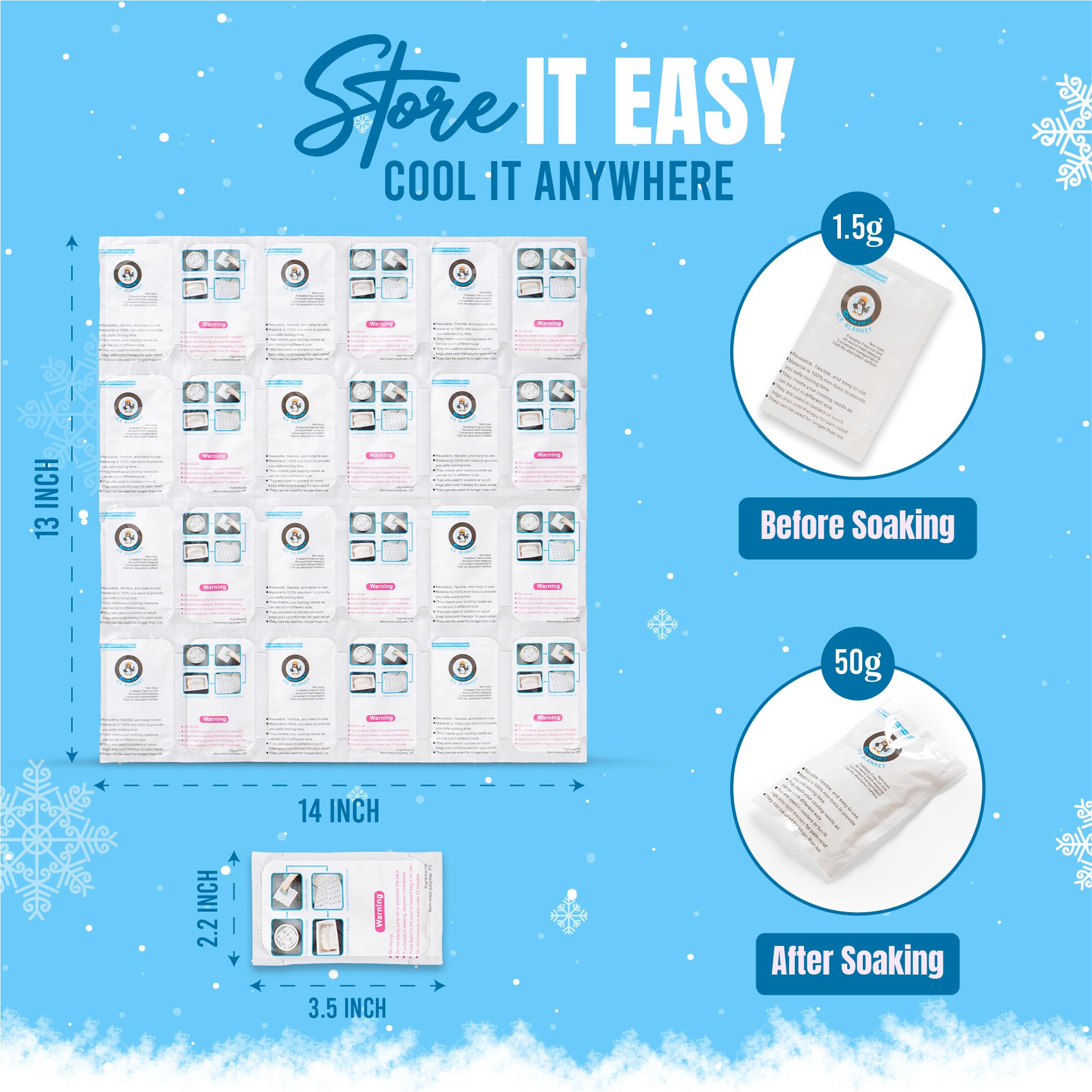 Shipping Cold Packs Dry Ice for Shipping Frozen Food, Flexible Cold Ice Pack Sheets for Coolers, Long Lasting Freezer Ice Packs 14'' X 13'' 144Cells